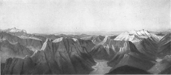 Pohled z Mangartu na Rabelj a Kanin a na Triglav